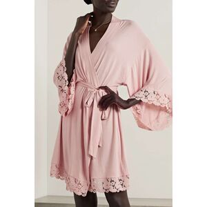 Eberjey Naya Robe Women's Size Small Pink Lace Trim Modal Dressing Gown Bridal